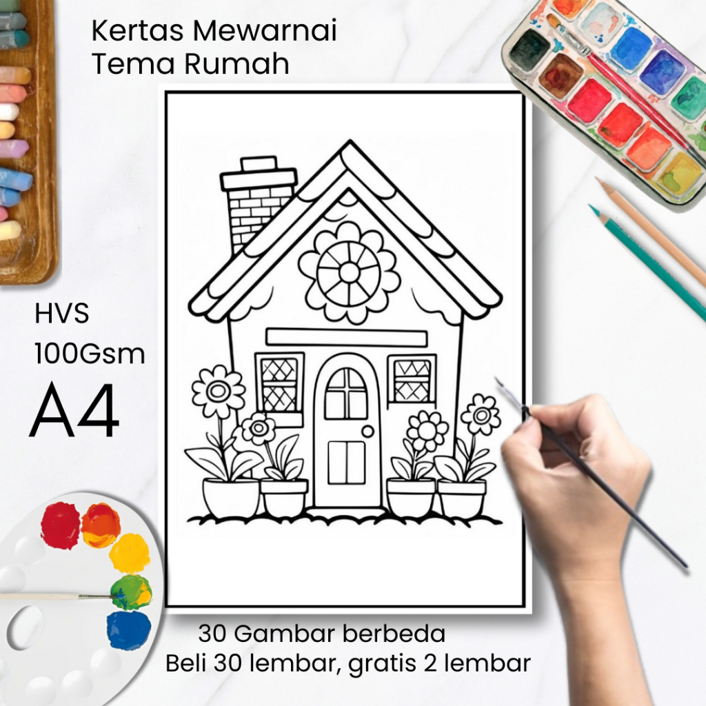 

30 Lembar Kertas Gambar Mewarnai Anak Tema Rumah A4 - Media Belajar Kreatif Anak TK PAUD SD