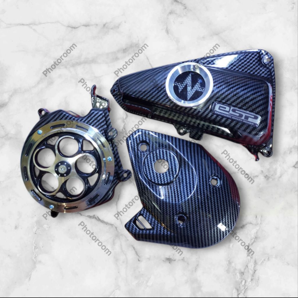 (3pcs) Paketan Carbon Tutup Kipas Spinner Tutup Filter Velociti Cap CVT Lobang Engkolan Untuk Motor 