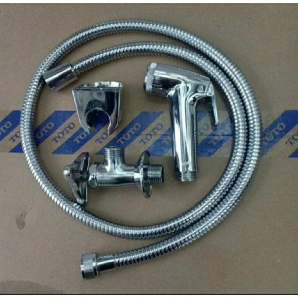TOTO Jet Shower TOTO + Stop Kran Toto komplit Sett dengan selang dan Aksesoris lengkap