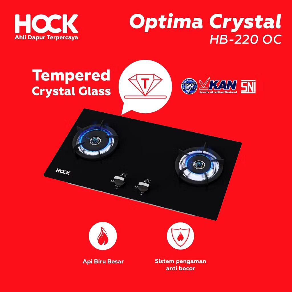 HOCK Kompor 2 Tungku Tanam Tempered Crystal Glass HB-220OC