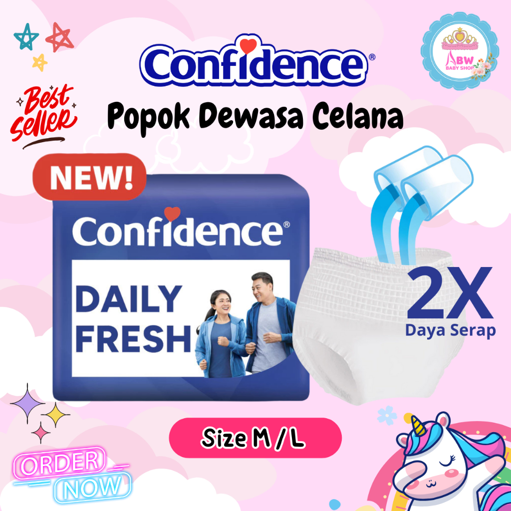 CONFIDENCE Pampers Celana Dewasa Daily Fresh M9 pcs & L8 pcs Daya Serap 2x Popok Type Celana Dewasa