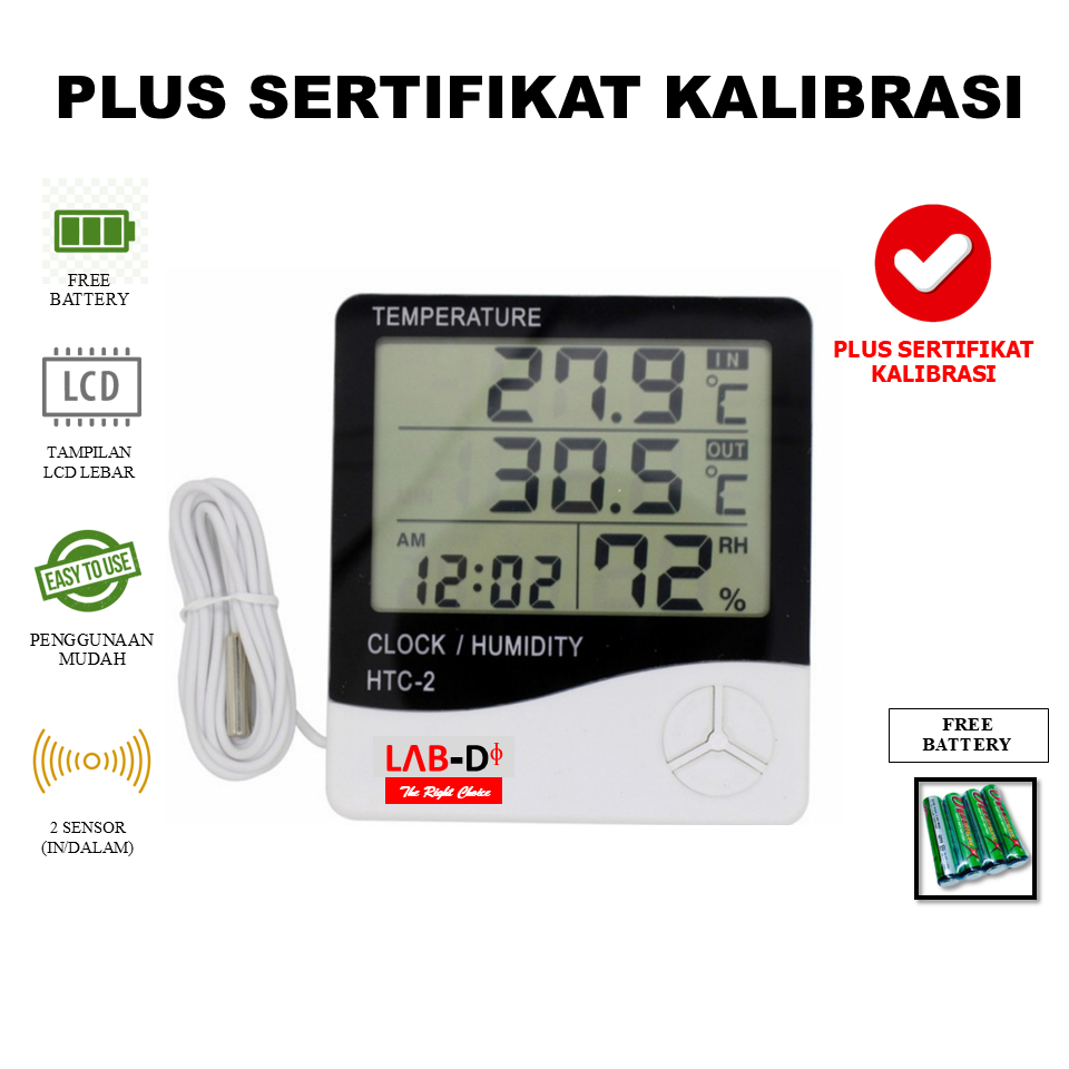 THERMOMETER HYGROMETER LAB-D HTC-2 ORI SUHU RUANGAN/APOTEK/LABORATORIU PLUS SERTIFIKAT KALIBRASI KAN
