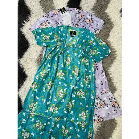 Dress Daster Diandra Pendek Motif Bunga Lily Bahan Katun Rayon