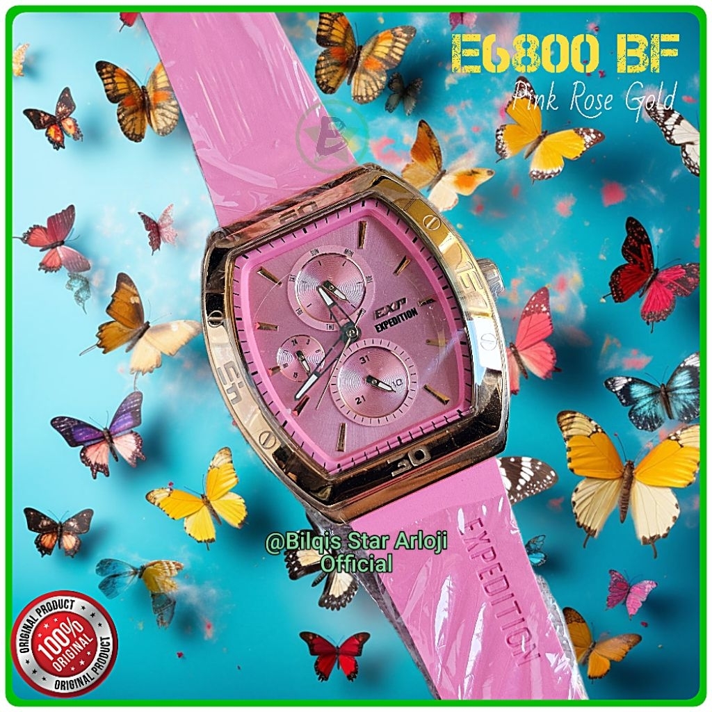 Expedition Kotak E6800 Wanita Case Rose Gold Tali Karet Original