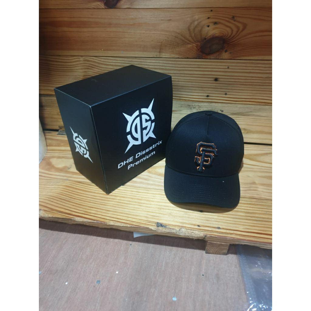 Topi Baseball Premium Original – Topi Hitam Logo SF list Orange Bordil Unisex COD