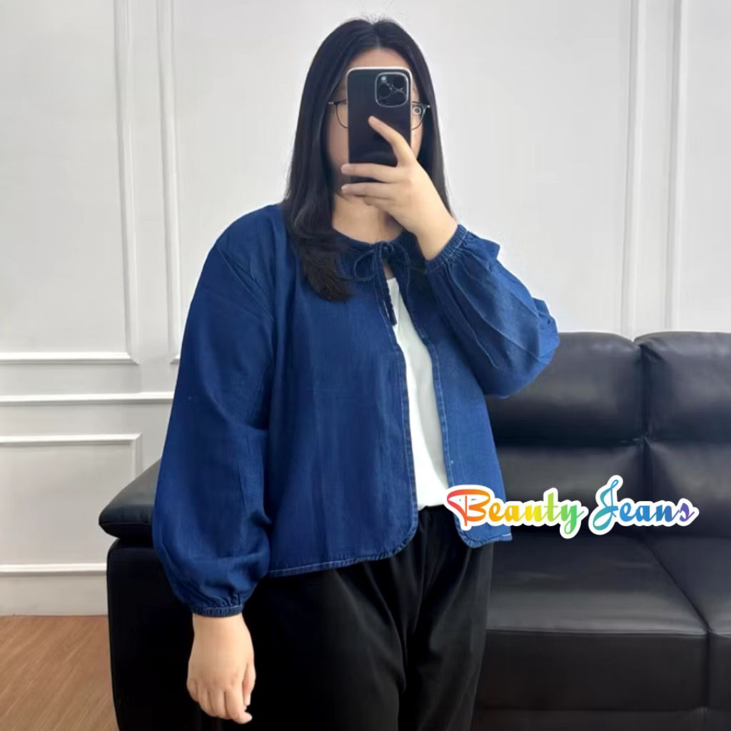 JAKET JEANS WANITA OVERSIZE OUTER JACKET DENIM BLAZER JINS CARDIGAN LENGAN BALON KOREASTYLE CEWEK