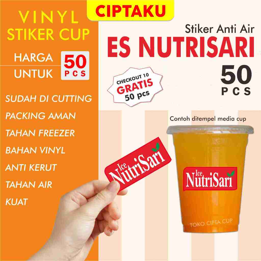 

Es Nutrisari stiker label cup botol anti air bahan VINYL 50 pcs