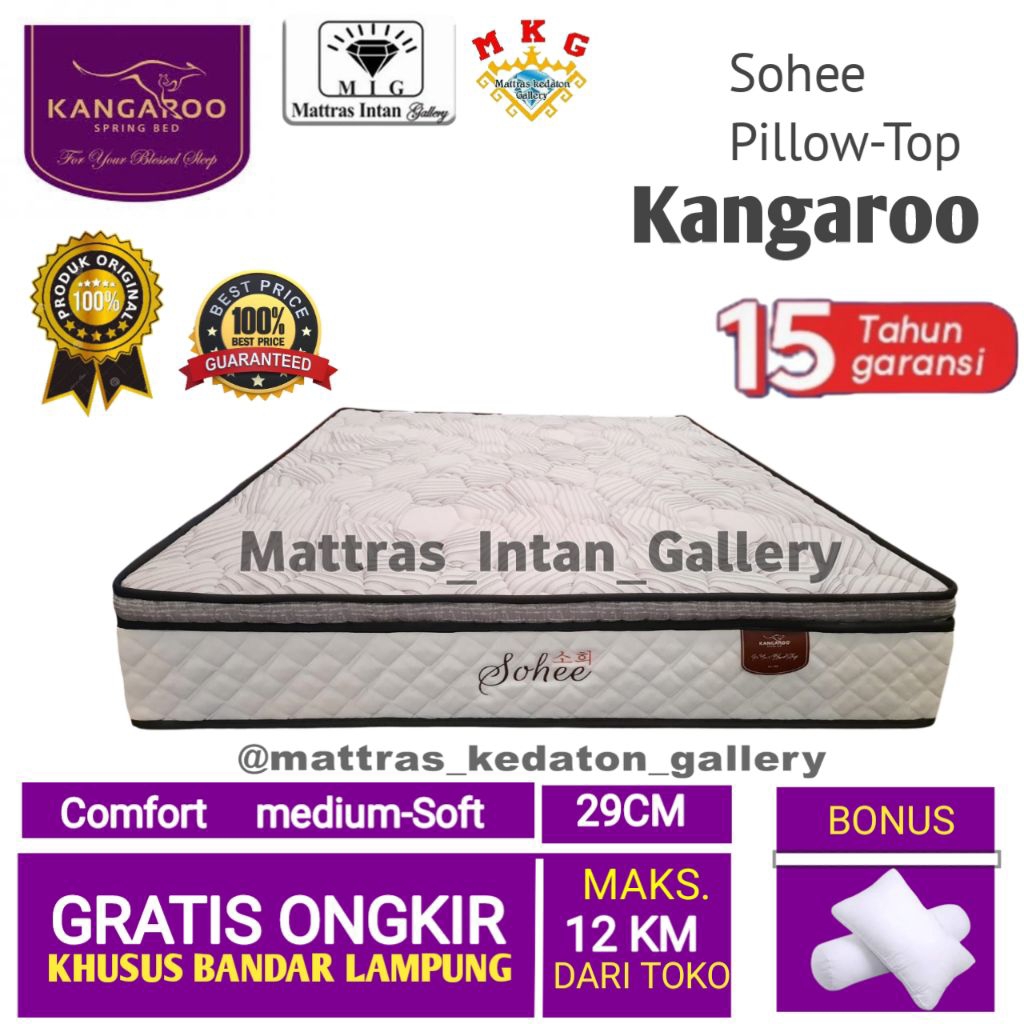 Springbed Kangaroo Sohee Pillow Top T29 cm - kasur spring bed kangaroo spring bed size 160 - 180 ban