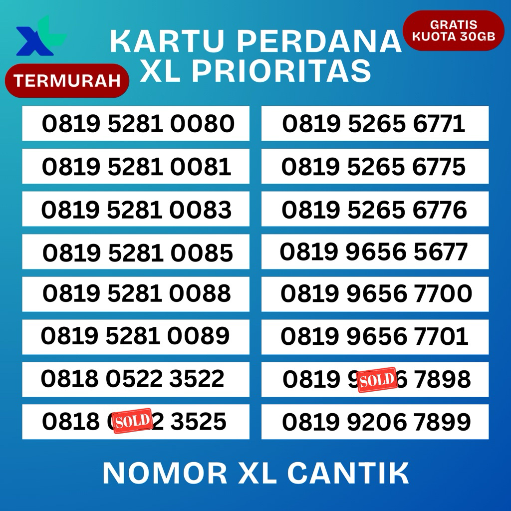 TERMURAH | NOMOR CANTIK XL | KARTU PERDANA XL PRIORITAS | GRATIS KUOTA UTAMA 30GB