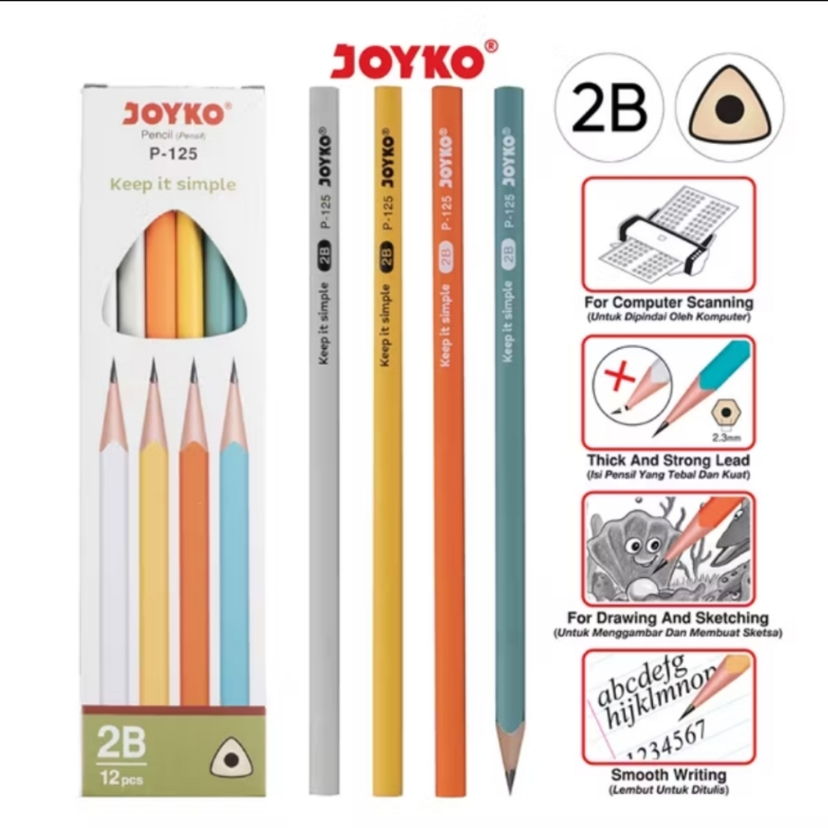 

Joyko Pensil P-125 Pencil Kayu 2B Ujian 1 Box isi 12 Pcs