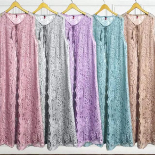 long cardigan gamis brukat corneli dengan tali, cardigan brukat corneli tanpa lengan, dengan tali le