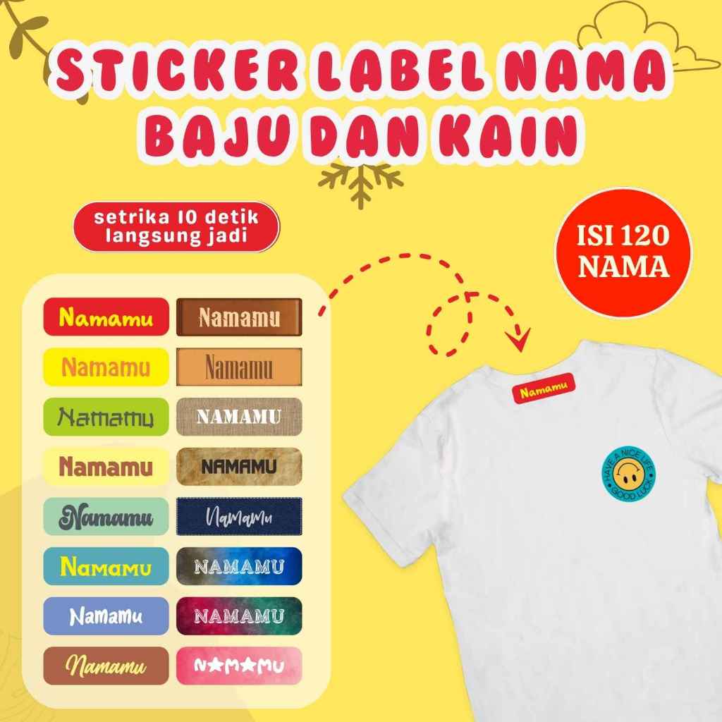 

120PCS Label Nama Baju Kain Sablon Setrika Sehari Jadi Sticker DTF Stiker Printing Anti Luntur Custo