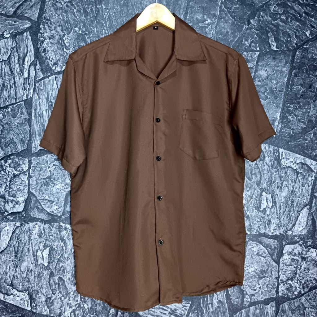 Outfit Kemeja Polos Hawai Premium Lengan Pendek Cowok Cewek Hem Distro Korean Style Kekinian