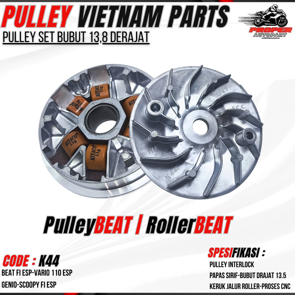 PULLEY SET BEAT RUMAH KIPAS BEAT FI ESP PULLEY SCOOPY ESP PULLEY BUBUT 13,8 DERAJAT INTERLOCK