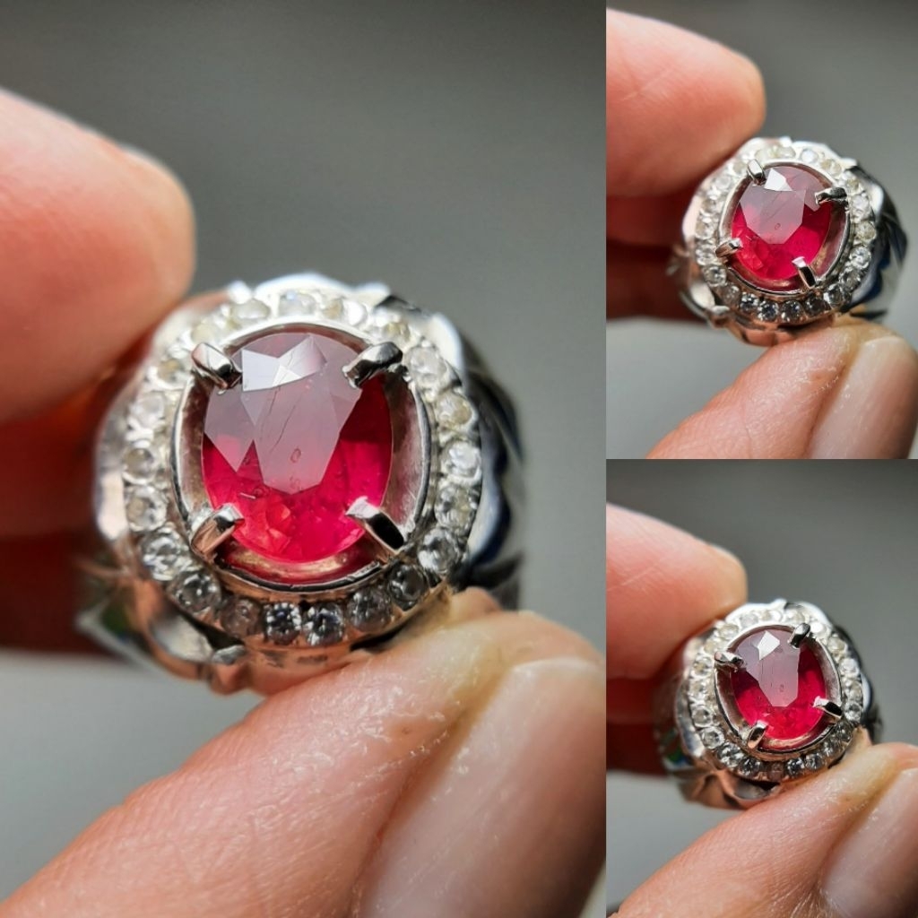 Natural Ruby Pigeon Blood Batu Merah Ruby Bukan Siam Asli Orginal Ring Emban Perak