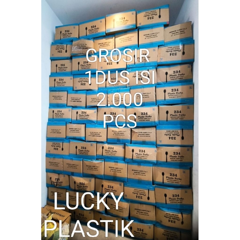 1 DUS sendok plastik 2 in 1 sendok garpu plastik 2 in 1