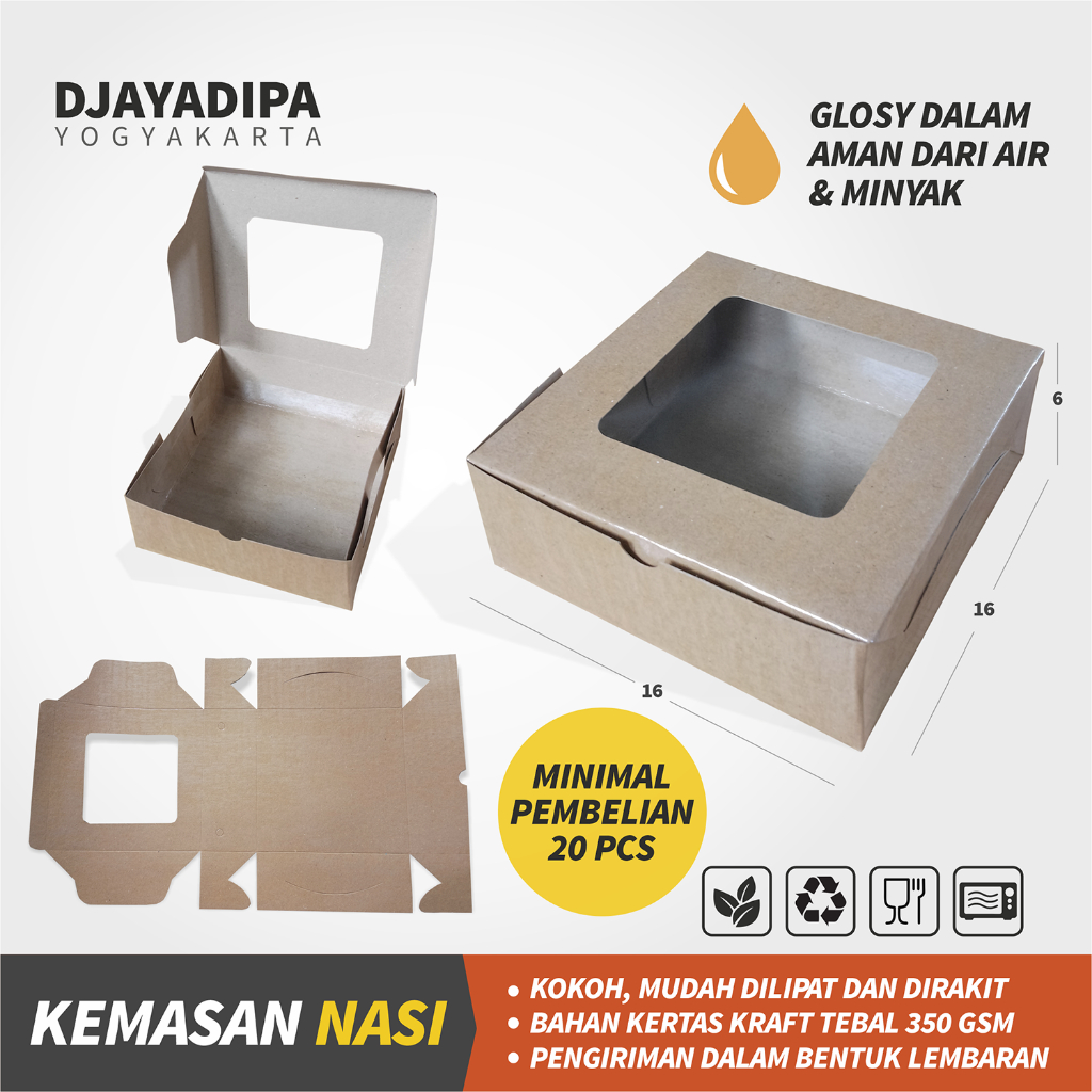 

Dus Sambung Kemasan Nasi Kertas Kraft Tebal 350 gsm - Window - Laminasi Dalam - Kokoh Mudah Dilipat