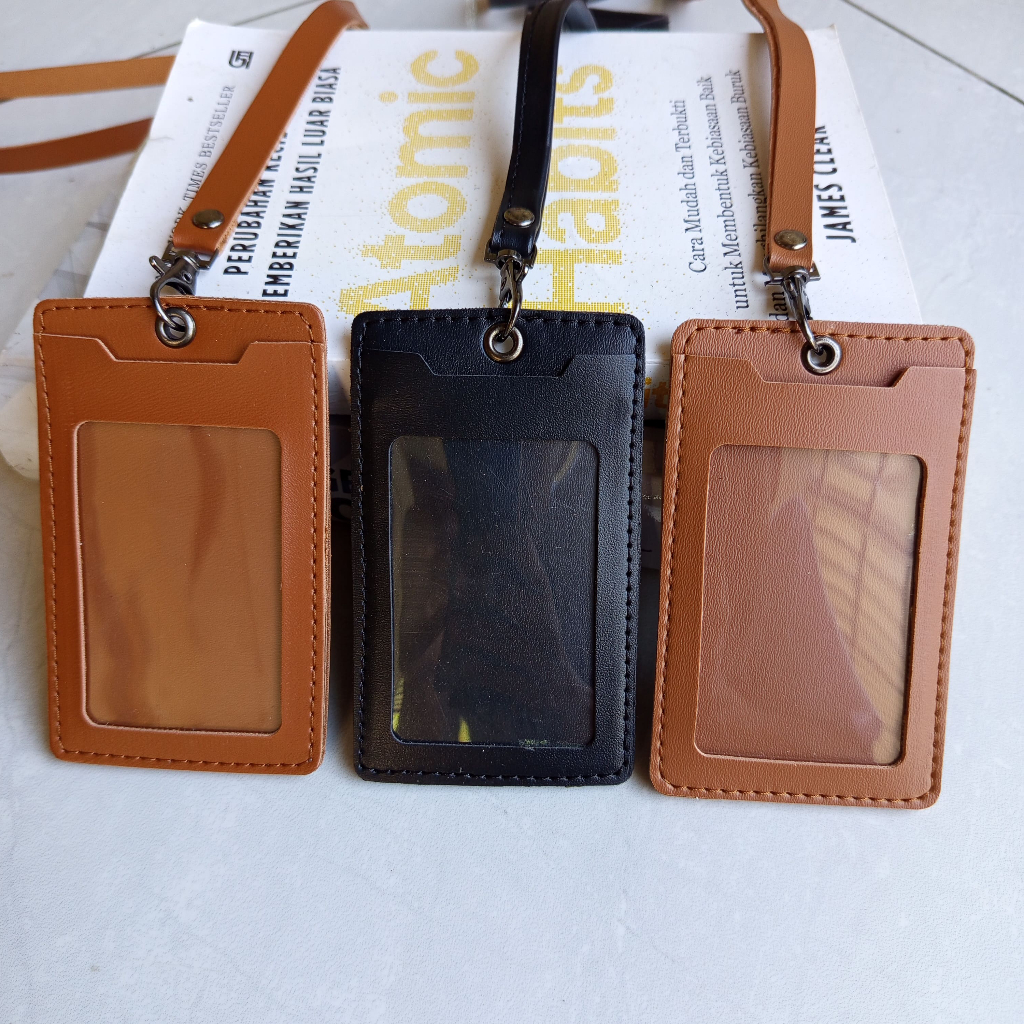 

Id Card Holder Lanyard Kulit Sintetis Nametag Warna Soft AB007