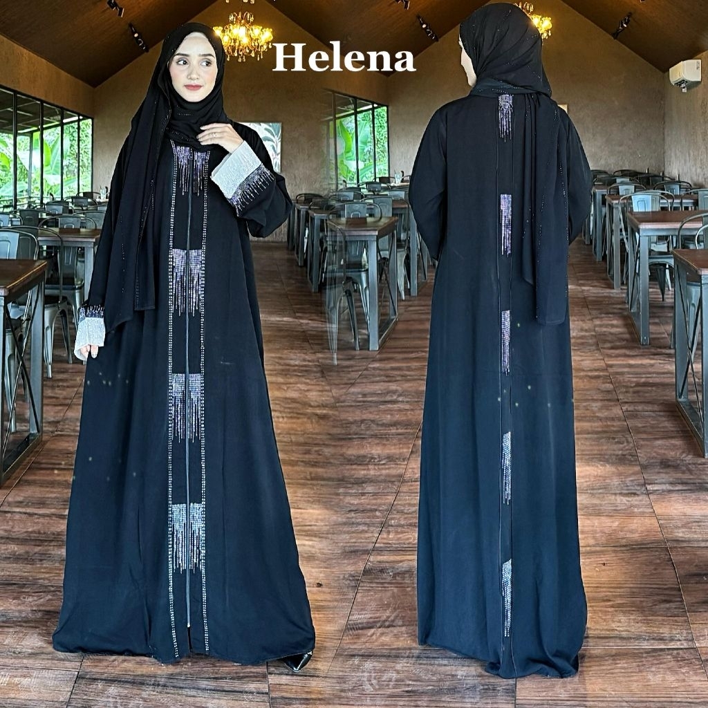 ABAYA HELENA gamis hitam Dress Syari Maxi Turki abaya Mewah