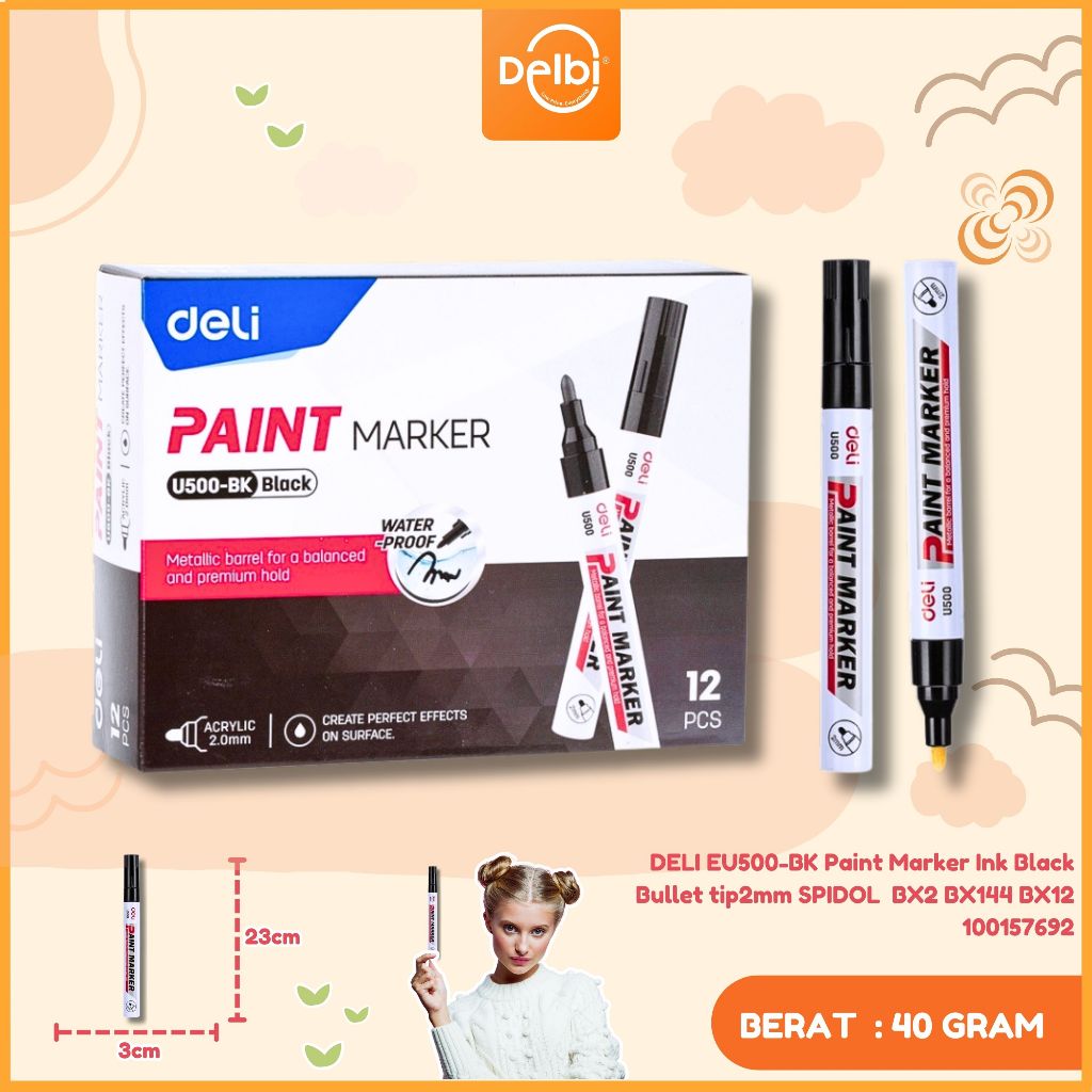 

Deli Paint Marker / Spidol Ban / Spidol Gambar Anti Air Multifungsi Tip 2mm EU500 Paint Marker Ink Black Bullet tip2mm