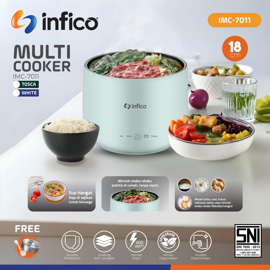 MULTI COOKER LISTRIK , Alat Masak Serba Guna, MASAK nasi, sup, goreng, TEFLON anti lengket 400 WATT