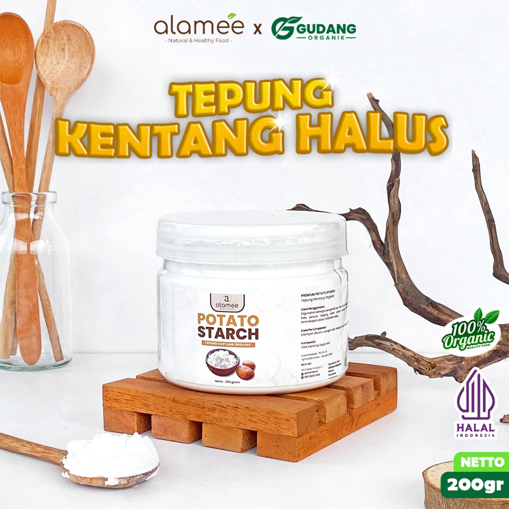 

ALAMEE Tepung Kentang Halus Potato Starch Tepung Kue PREMIUM Mashed Long Potato Powder 200gr