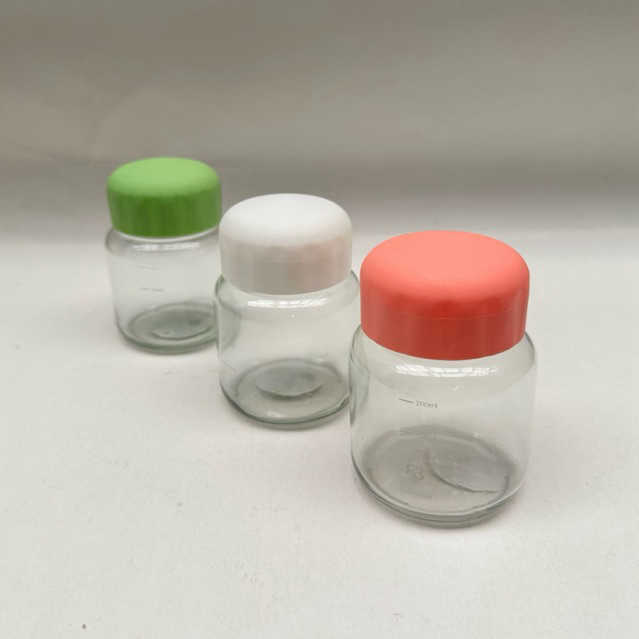 Toples botol kaca bumbu juice sirup bulat 300 ml tutup plastik