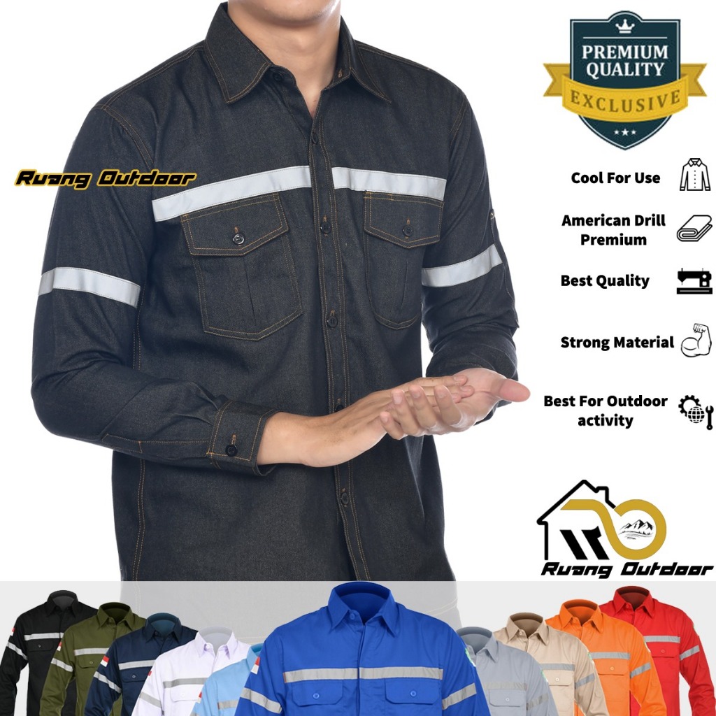 BAJU KEMEJA KERJA WEARPACK SAFETY K3 LENGAN PANJANG JEANS SERIES PREMIUM - Seragam Lapangan Proyek B