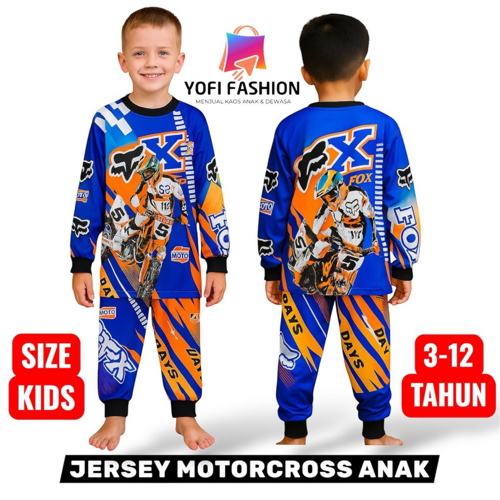 Jersey motor cross/trail stelan anak laki laki lengan panjang