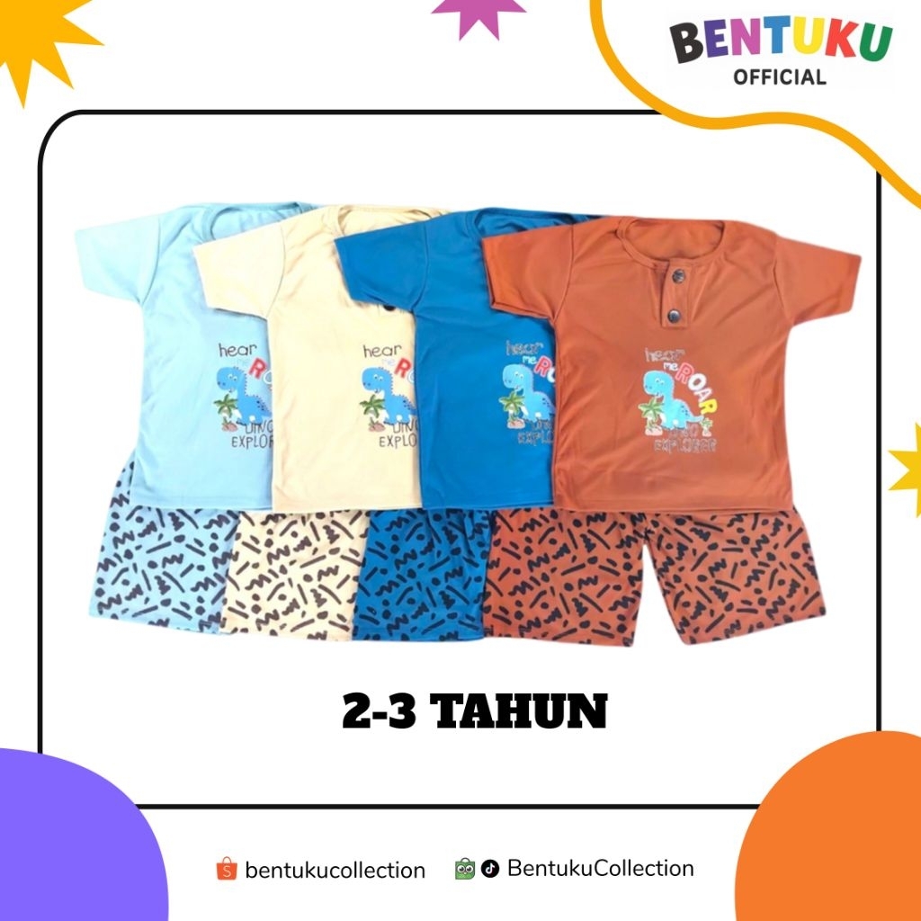 BAJU SETELAN PENDEK ATAS BAWAH BAYI BABY ANAK 2-3 TAHUN BAHAN KATUN ADEM | MOTIF ROAR
