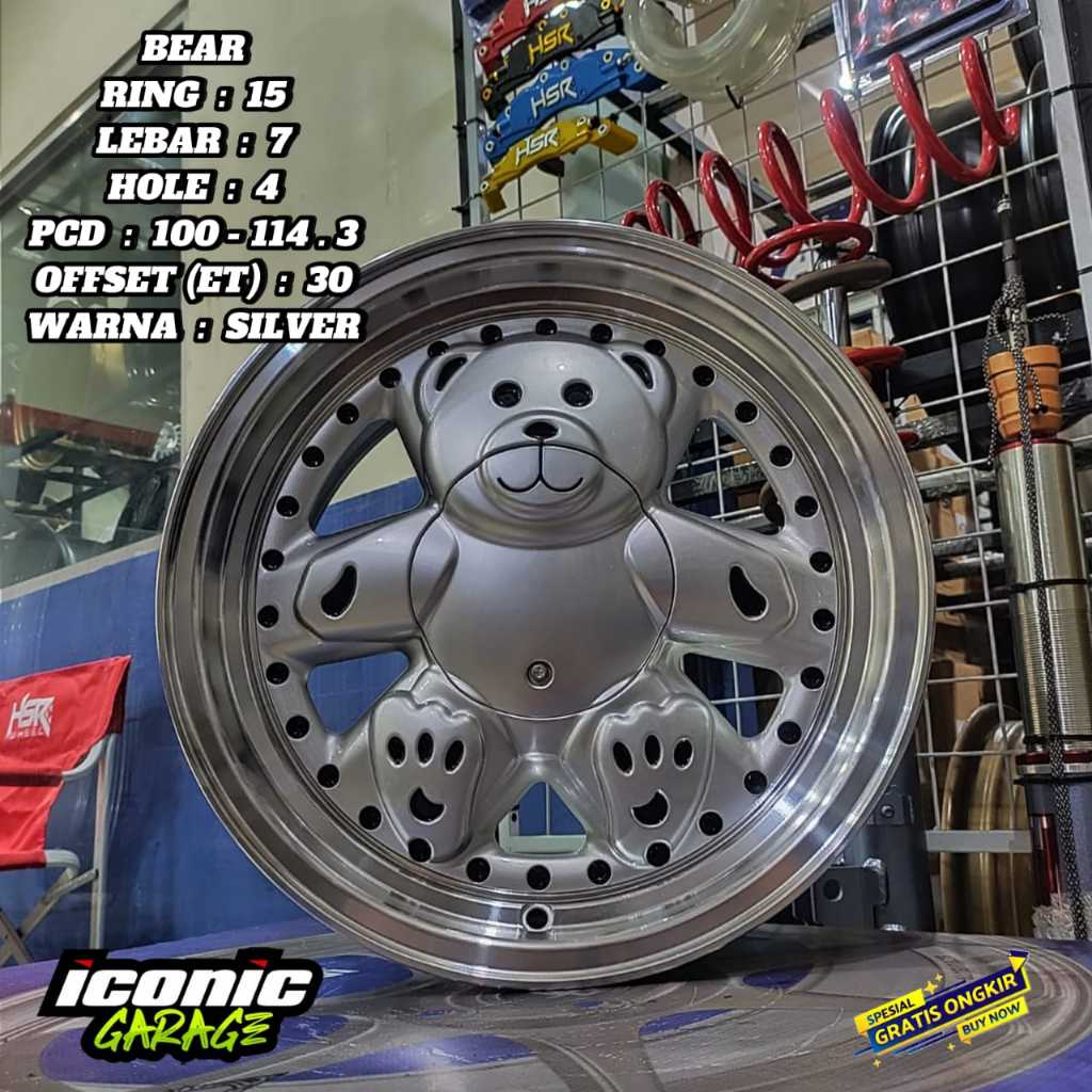 velg mobil ring15 hsr bear plus ban 185 55 ring15 masuk brio,agya,ayla,sigra,calya,avanza, dll