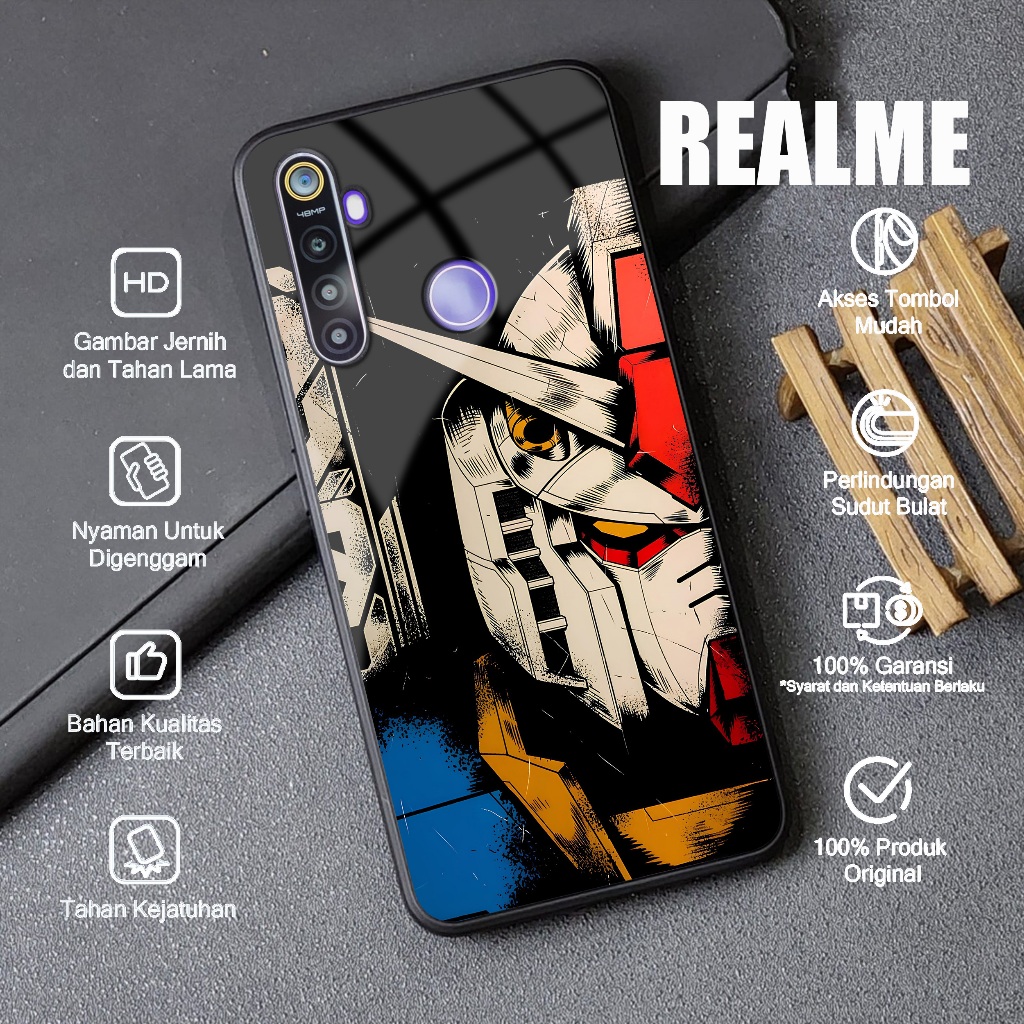Case Realme 5 5i 5s Motif GUNDAM Softcase Hp REALME Glossy Casing Silikon Kesing Kaca Glass Lentur