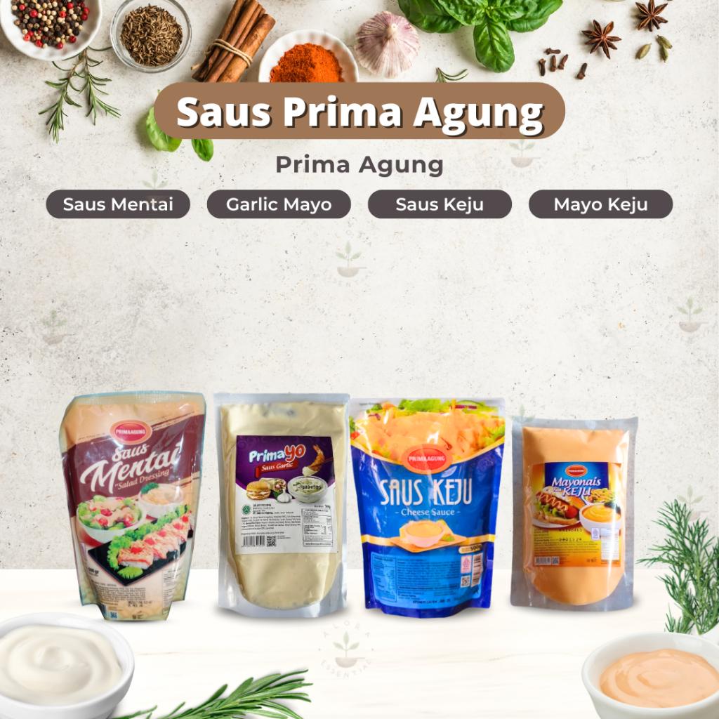 Prima Agung Saus Mentai Saus Keju Mayonais Keju Saus Garlic Mayo - Saus Dressing Instan Halal