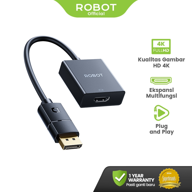 ROBOT DP to HDMI Cable Adapter 4K Plug and Play Ekspansi Multifungsi RHV50 Original - Garansi 1 Tahu