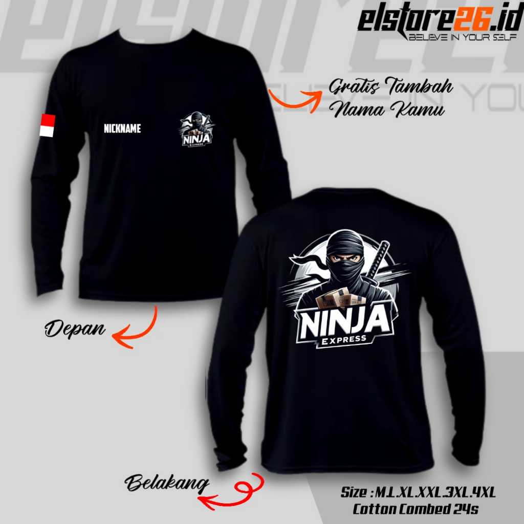 ELSTR26 Baju Kaos Expedisi NINJA EXPRESS  | Free Tambah Nama | Kaos Kurir Paket Cotton Combed 24s
