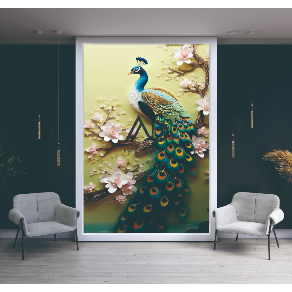 Stiker Dinding 3D Burung Merak – Sentuhan Seni untuk Dinding Rumah Anda