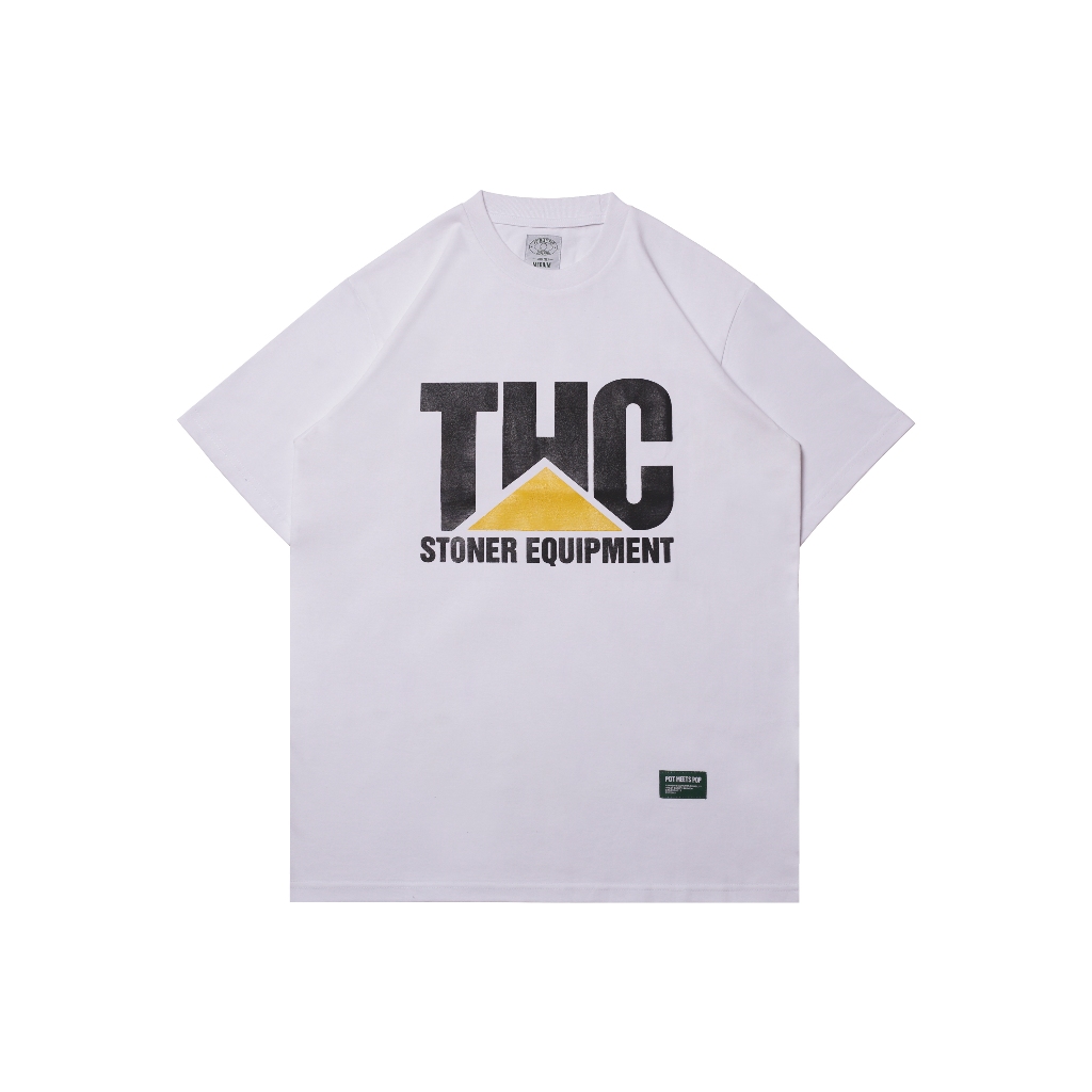 Pot Meets Pop - Thc Tee White - Kaos Graphic (180Gsm) - T'shirt Pria Unisex