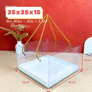 

mika box tenteng packaging kue tart ulang tahun pudding chiffon dus mica bening tali ukuran 25x25x15 cm