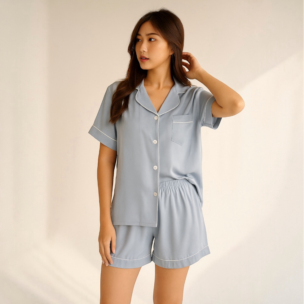 PIYAMA TIDUR WANITA / SUPER FINE RAYON TWILL / CELANA PENDEK LENGAN PENDEK / HP RAYON ELLIE