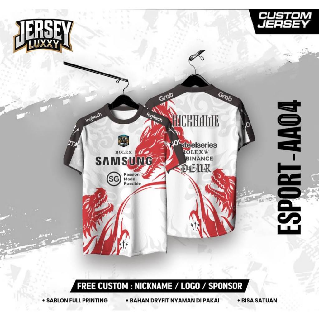 JERSEY ESPORT - AA04 CUSTOM PENDEK Free Design Custom Nama, Logo dan Sponsor