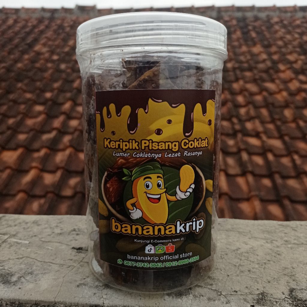

Keripik Pisang Coklat Lumer Toples 1000 ML | bananakrip Coklat Premium
