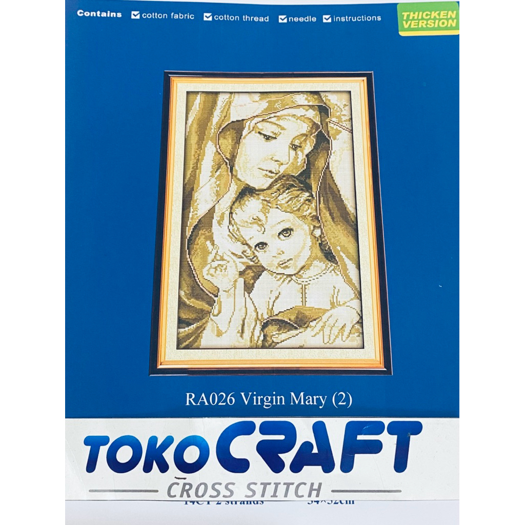 Paket Kristik Pola Cetak Kain Virgin Mary RA026 14CT, Crossstitch Print Pattern Virgin Mary, Virgin 