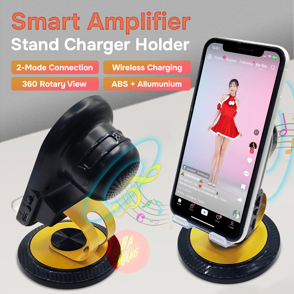 Phone Stand Standing Pembesar Suara Dudukan Holder Rotary Putar 360 HP Tablet Wireless Charger Speak