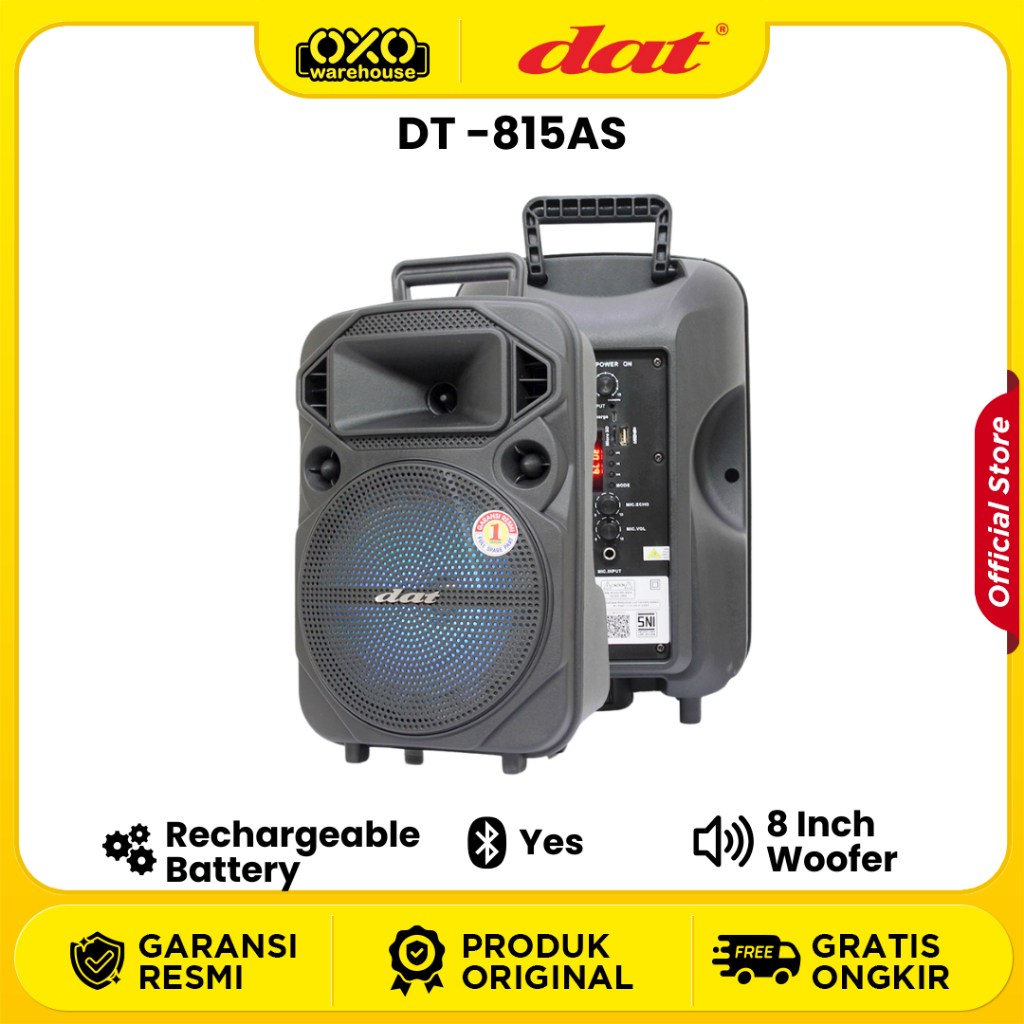 DAT DT-815AS ECO+ Portable Speaker 8 Inch  Bluetooth LED Light Karaoke & FM Radio Garansi Resmi
