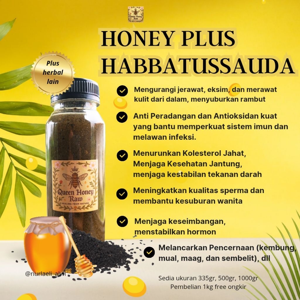 

Madu murni plus Habbatussauda 335gr