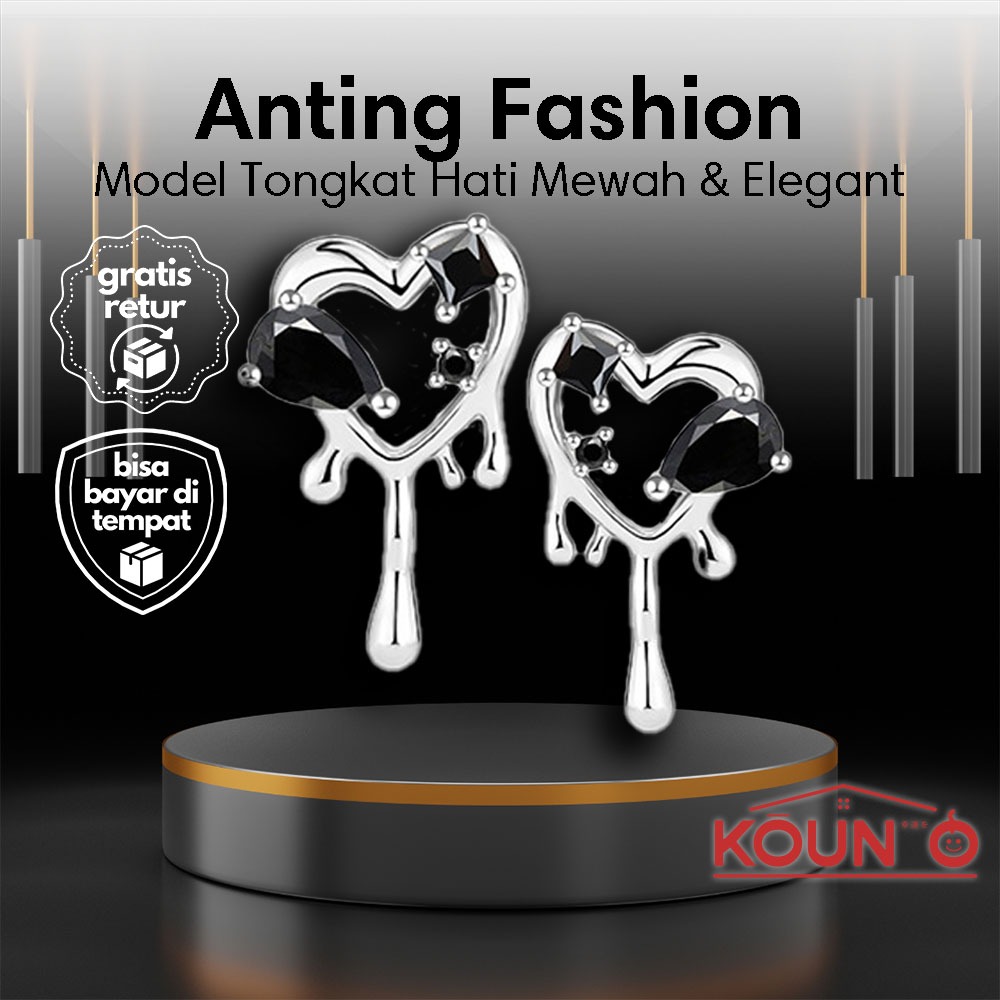 Anting Korea Mewah Model Hati Aksesoris Wanita Korean Style Tongkat Berlian Anting Berlian Hitam Ben