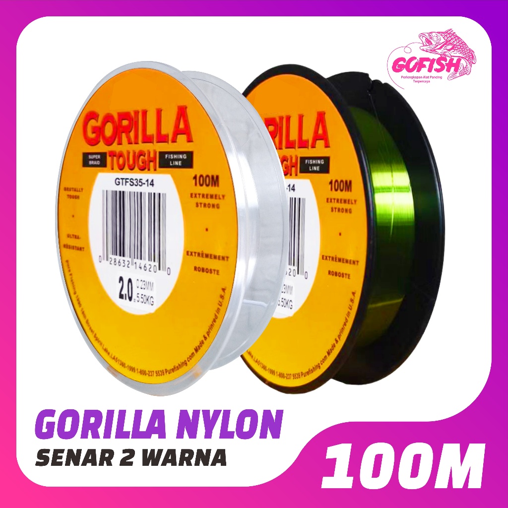 GOFISH - Tali Pancing  Berkley Gorilla  Senar Pancing  100m SuperKuat & Tahan Bahan Nilon