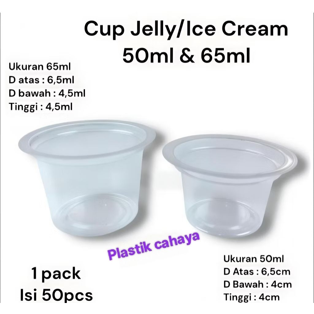 GELAS PLASTIK 50ml Bening 50ml putih susu 65ml Isi 50pcs / CUP AGAR PUDING KECIL 50ml 6...