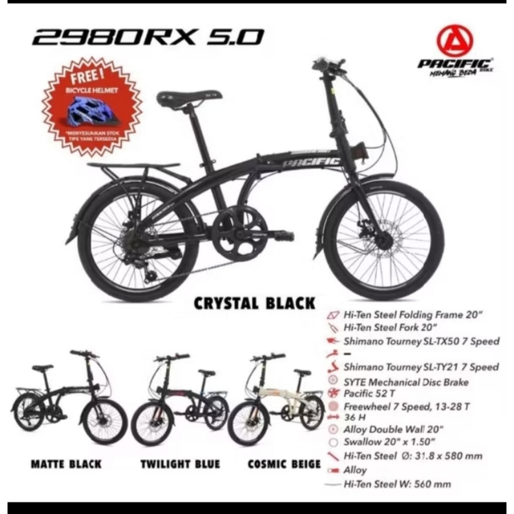 Sepeda Lipat 20inch 2980 RX 5.0 Cakram  Pasific bonus selama masih ada peserdiaan