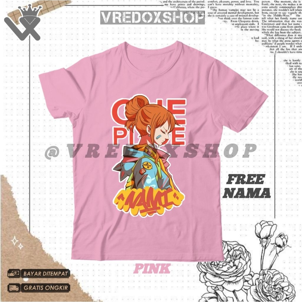 (Free Nama) Kaos Atasan Anak Motif Nami One piece / Baju Anime One Piece Nami / T-shirt Kids Distro 